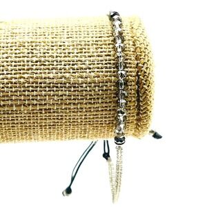 STELLA AND DOT Faceted Bead Bracelet Silver Tone Black Cord